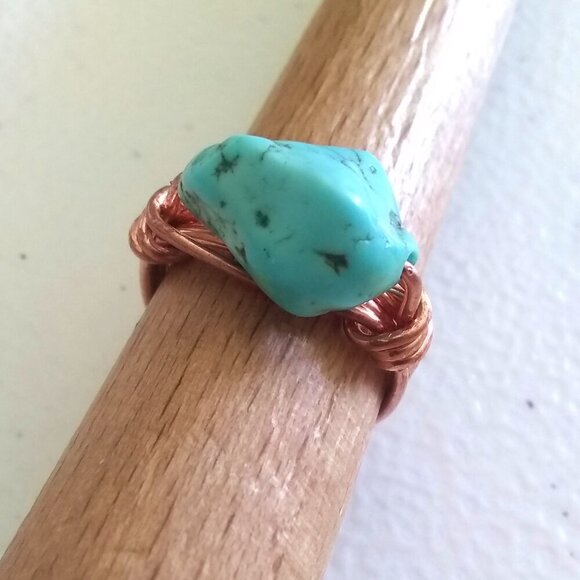 Size 8 ~ Modern Mystic Western Chic ~ Copper & Turquoise Magnesite Nugget Ring - Picture 9 of 13